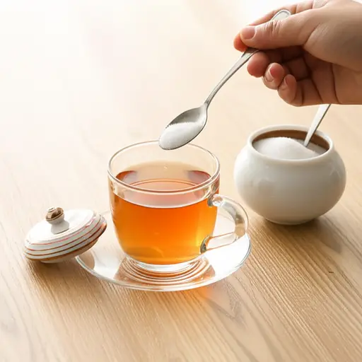 她往茶里加了一点点糖。