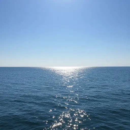 阳光明媚地照耀在平静的海面上。