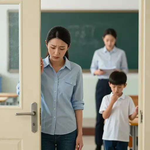 她为儿子向老师撒谎而感到羞愧。