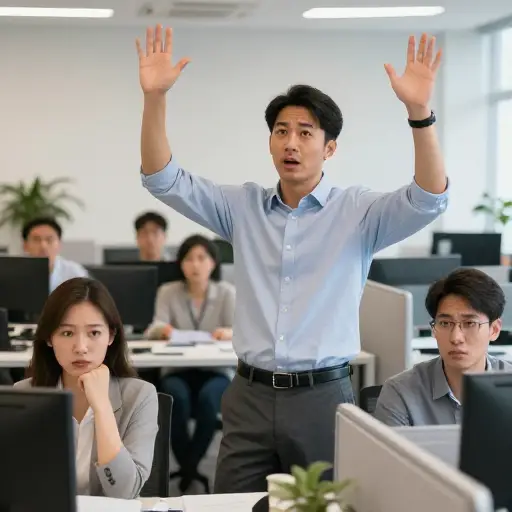 他在工作中不断寻求关注，这被认为相当幼稚。