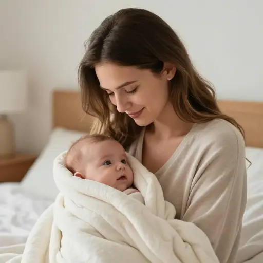 她用毯子把婴儿裹起来以保持温暖。