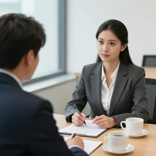 在谈判期间，她引起了客户的注意，以示意她的同意。