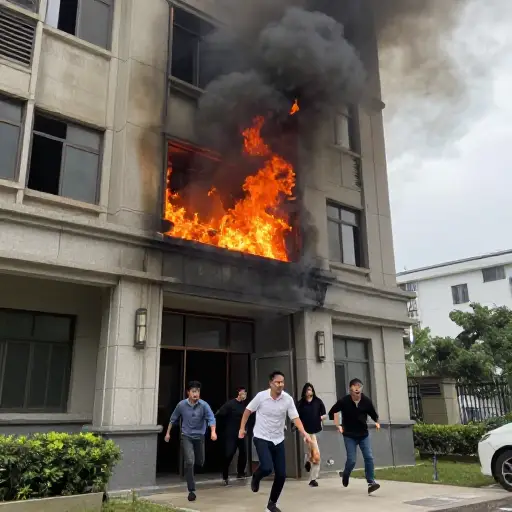 他们惊恐地逃离了燃烧的大楼。