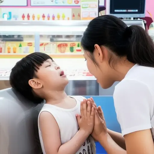 孩子哭着恳求妈妈给他买冰淇淋。