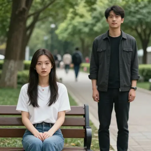 她在公园里专注地盯着他看。