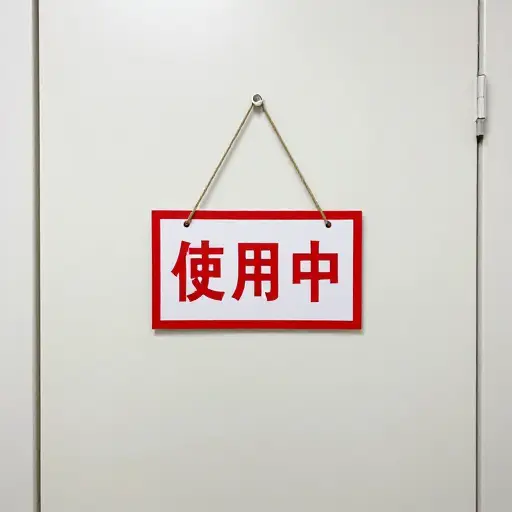 厕所门上的牌子显示正在使用中。