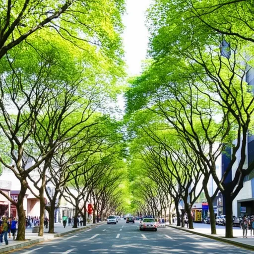 这些绿树是城市的天然绿肺，为拥挤的街道提供喘息空间。