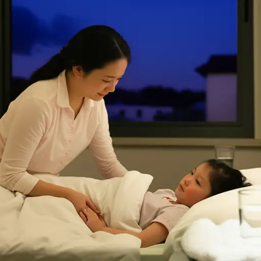 她整夜照顾着发烧的孩子。