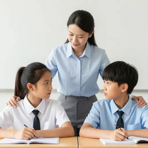 老师在同学争吵时充当调解人，帮助他们和好。