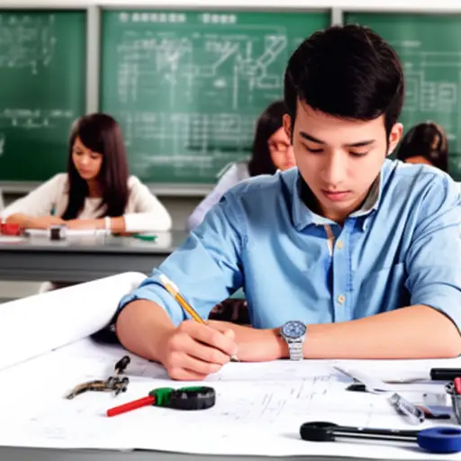 他在大学里学习机械工程。