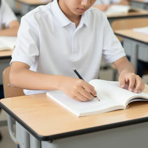 他每天早上上课前整理书桌。