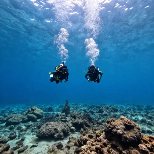 潜水员探索了地中海多岩石的海床。