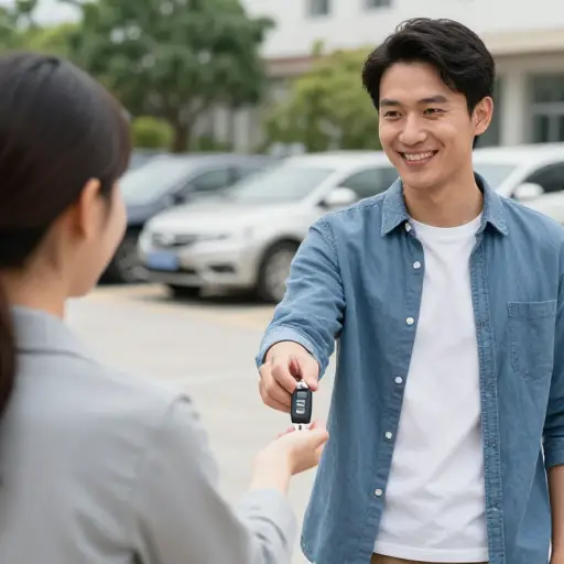 他把车钥匙递给了她。