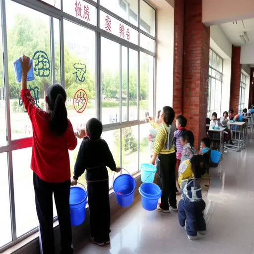 孩子们通过提供擦窗户的零活为学校筹集资金。