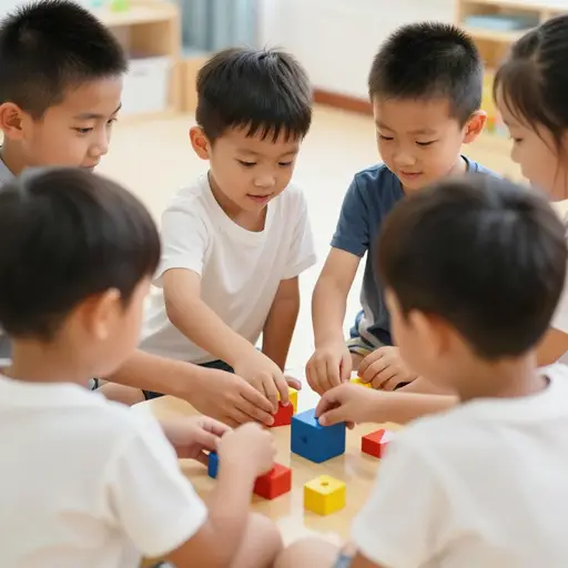 孩子们正在互相分享玩具。