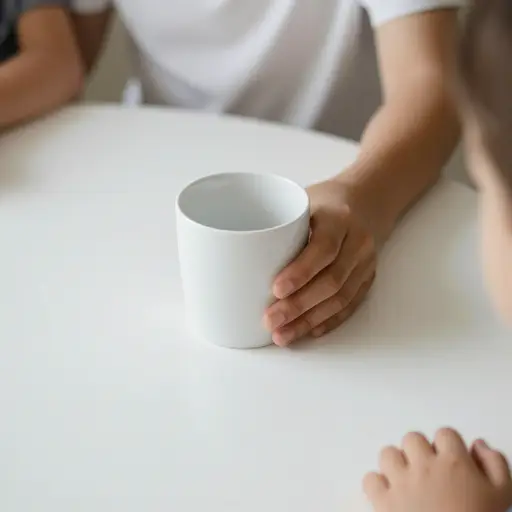 请把杯子放在桌子上。
