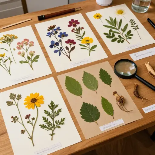 我收集了三百多种物种：花、根、叶等。