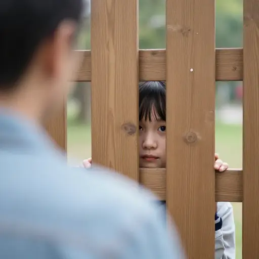 她透过篱笆偷看他们。