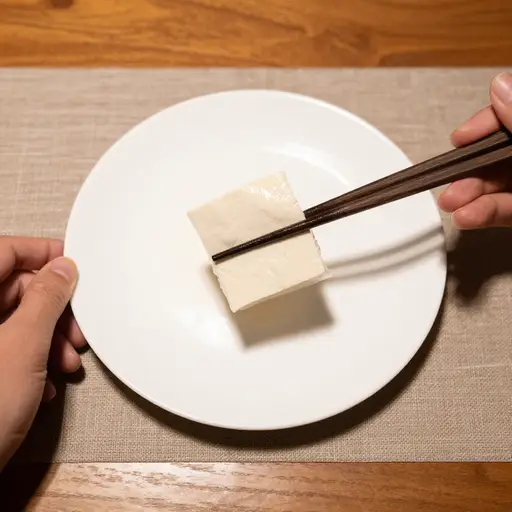 我用筷子夹起了一块豆腐。
