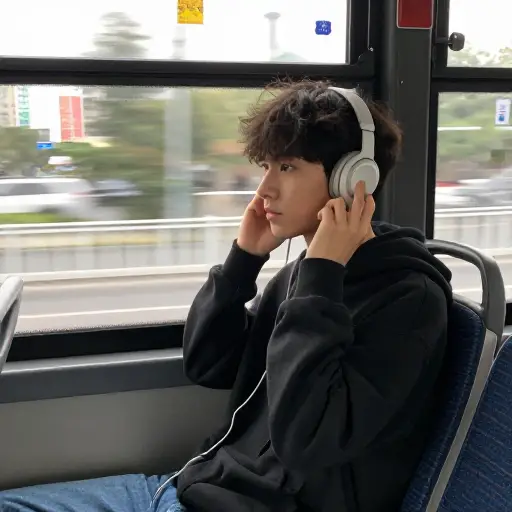 我经常在公交车上听音乐。