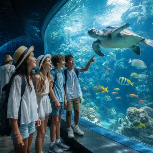夏天参观水族馆很有趣。