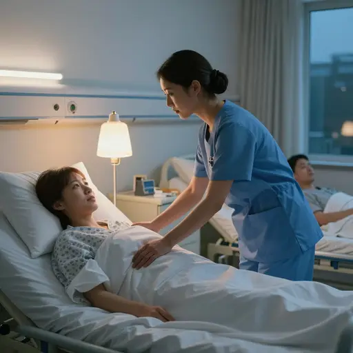 这位不知疲倦的护士在下班很久之后依然在照顾病人。