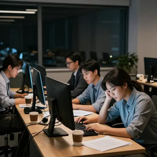 为了在截止日期前完成任务，团队通宵达旦地疯狂工作。