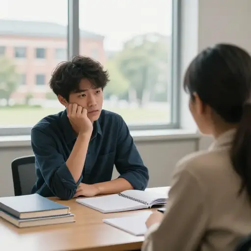 那名学生就学业压力过大感到不知所措的问题与学校辅导员进行了交谈。