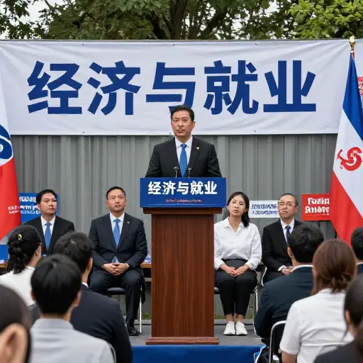 这位候选人的竞选活动强调经济政策和创造就业。
