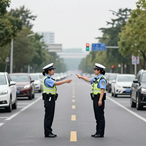 两名女警察在指挥交通。