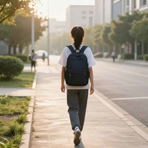 我每天步行去上学。