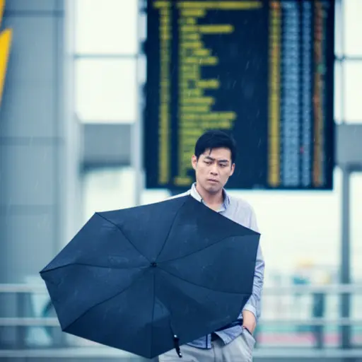 暴雨把他耽搁了，导致他没能准时到达机场。