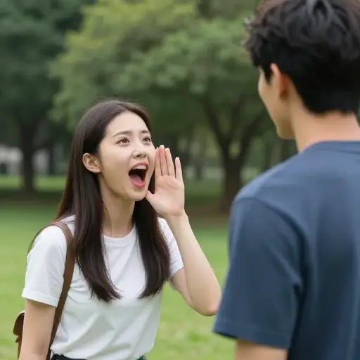 她大喊以引起他的注意。
