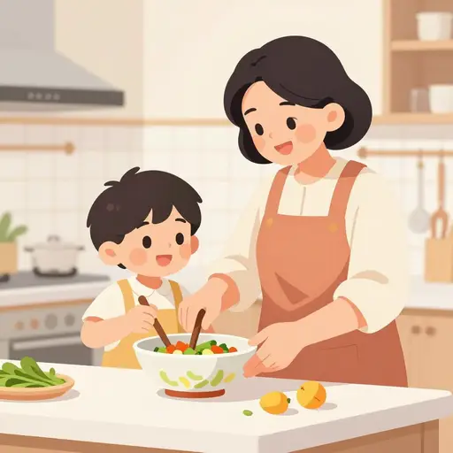 他小时候从祖母那里学会了做饭。