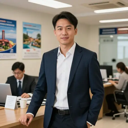 他在一家大型旅行社工作。