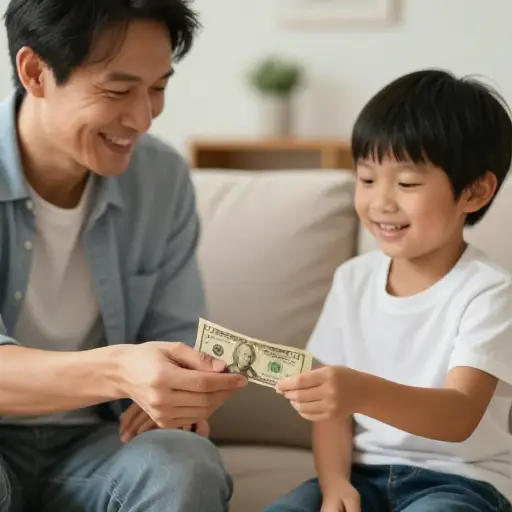 我们每周给每个孩子十美元的零花钱。