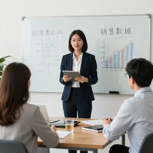 她领导我们公司的销售部门。