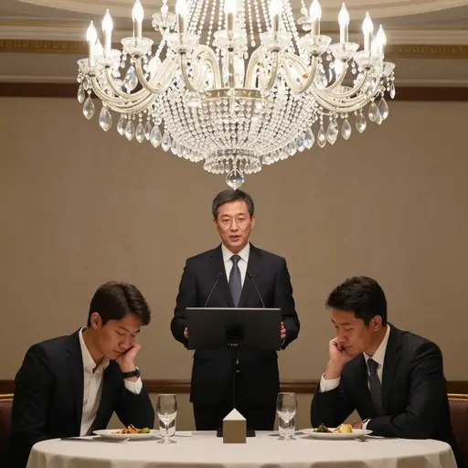 CEO在年度晚宴上的冗长致辞让嘉宾们在第二道菜时就打起了瞌睡。