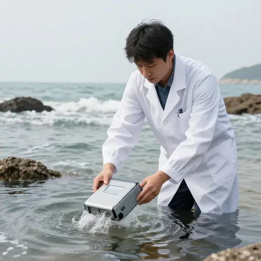 科学家将设备浸入海水中以收集数据。