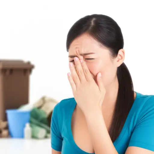 闻到那股奇怪的味道后，她感到一阵恶心。