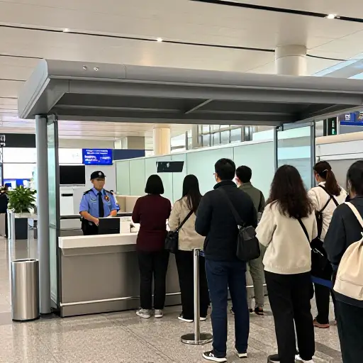 我们不得不排队通过海关。