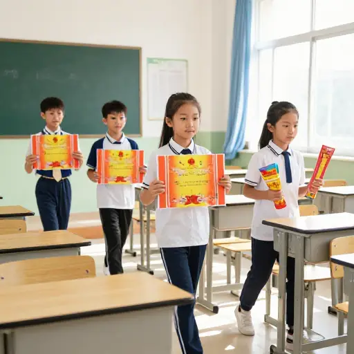 孩子们领了奖品，然后回到了自己的座位上。