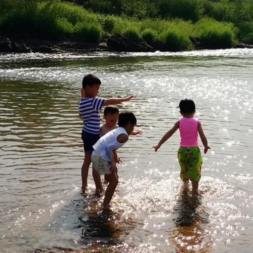 孩子们喜欢在浅滩上涉水玩耍。