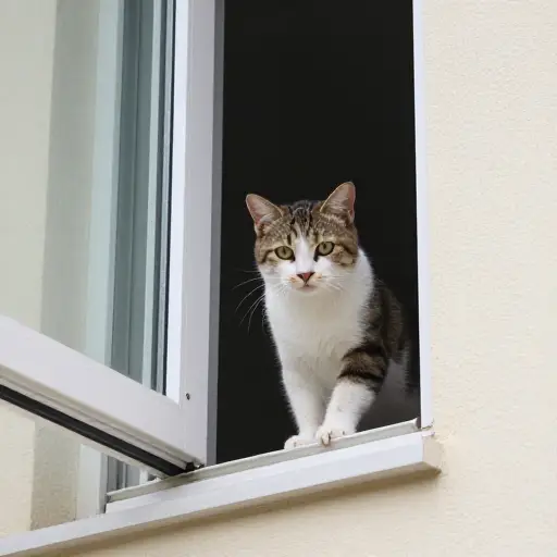 那只猫从敞开的窗户悄悄爬了进来。