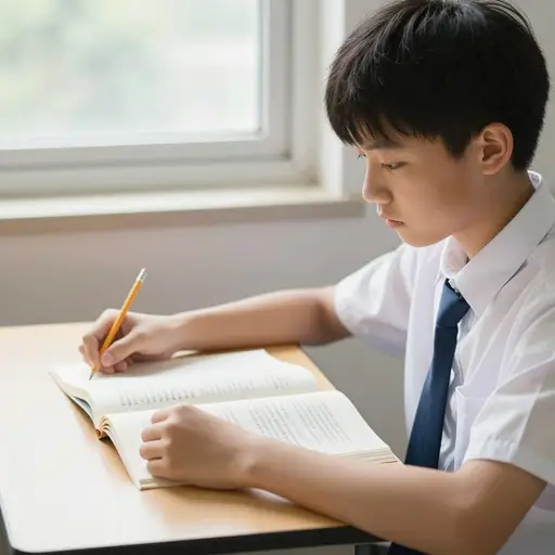 他学习中文。