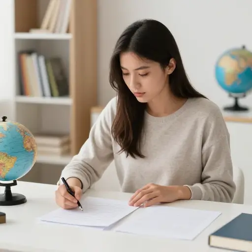 她准备申请一所国外大学的研究生课程。