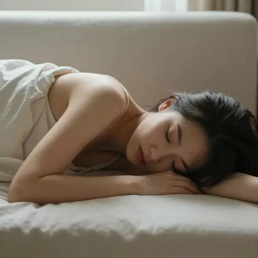 她侧躺着。