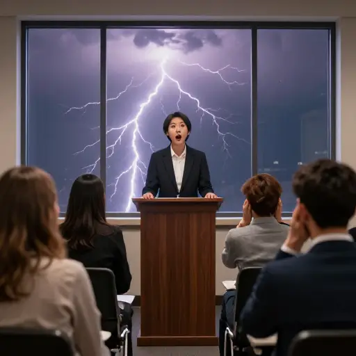 突然的雷声淹没了演讲者的话。
