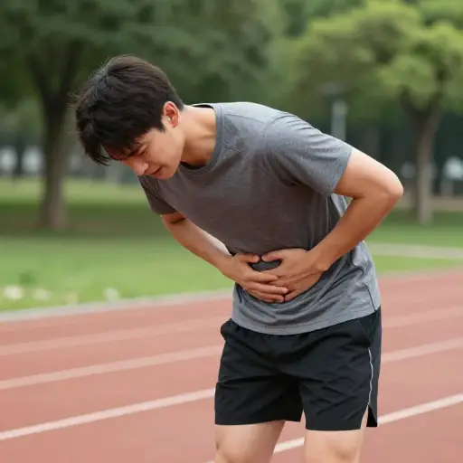 跑步后，他感到身体一侧抽筋。