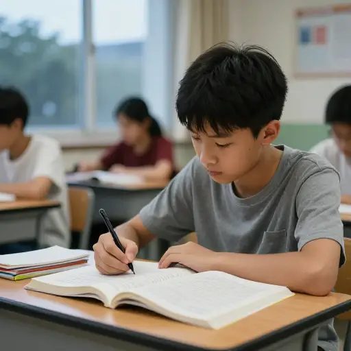 他努力学习以赶上他的同班同学。